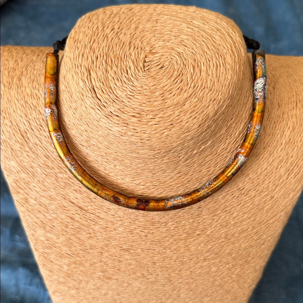 Elegant Venetian fired glass choker style on black silk cord  adjustableNecklace